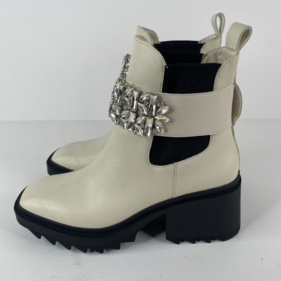 Karl Lagerfeld Paris Ivory Chunky Heel Embellished Platform Combat Boot Size 7.5 - Picture 10 of 11